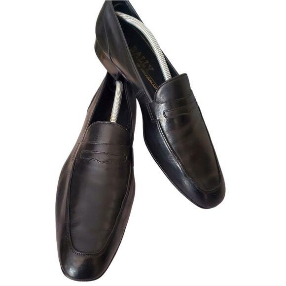 Bally Elite Black Soft Leather Apron Toe Penny Loafers 12 Narrow